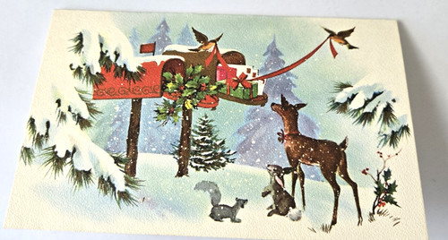 Vintage christmas card deer - christmas,